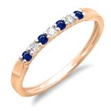 0.25 Carat (ctw) 14K Rose Gold Round Blue Sapphire & White Diamond Ladies 7 Stone Anniversary Wedding Band Stackable Ring 1/4 CT