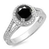 1.50 Carat (ctw) 10K White Gold Round Cut Black & White Diamond Ladies Bridal Split Shank Halo Engagement Ring 1 1/2 CT