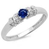 0.25 Carat (ctw) 18K White Gold Round Blue Sapphire & White Diamond Ladies Bridal Unique Engagement Ring 1/4 CT