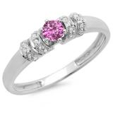0.25 Carat (ctw) 18K White Gold Round Pink Sapphire & White Diamond Ladies Bridal Unique Engagement Ring 1/4 CT