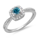 0.50 Carat (ctw) 18K White Gold Round Blue & White Diamond Ladies Halo Style Bridal Engagement Ring 1/2 CT