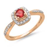 0.50 Carat (ctw) 14K Rose Gold Round Red Ruby & White Diamond Ladies Halo Style Bridal Engagement Ring 1/2 CT