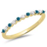 0.25 Carat (ctw) 18K Yellow Gold Round Blue & White Diamond Ladies 11 Stone Anniversary Wedding Stackable Band 1/4 CT