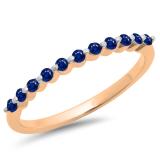 0.25 Carat (ctw) 10K Rose Gold Round Blue Sapphire Ladies 11 Stone Anniversary Wedding Stackable Band 1/4 CT