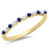 0.25 Carat (ctw) 10K Yellow Gold Round Blue Sapphire & White Diamond Ladies 11 Stone Anniversary Wedding Stackable Band 1/4 CT