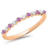 0.25 Carat (ctw) 10K Rose Gold Round Pink Sapphire & White Diamond Ladies 11 Stone Anniversary Wedding Stackable Band 1/4 CT