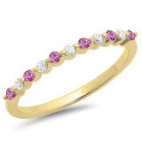 0.25 Carat (ctw) 10K Yellow Gold Round Pink Sapphire & White Diamond Ladies 11 Stone Anniversary Wedding Stackable Band 1/4 CT