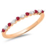 0.25 Carat (ctw) 10K Rose Gold Round Red Ruby & White Diamond Ladies 11 Stone Anniversary Wedding Stackable Band 1/4 CT