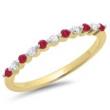 0.25 Carat (ctw) 10K Yellow Gold Round Red Ruby & White Diamond Ladies 11 Stone Anniversary Wedding Stackable Band 1/4 CT