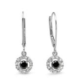 0.55 Carat (ctw) 14K White Gold Round Cut Black & White Diamond Ladies Cluster Halo Style Drop Earrings 1/2 CT