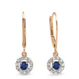 0.55 Carat (ctw) 14K Rose Gold Round Cut Blue Sapphire & White Diamond Ladies Cluster Halo Style Drop Earrings 1/2 CT