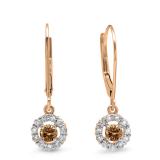 0.55 Carat (ctw) 14K Rose Gold Round Cut Champagne & White Diamond Ladies Cluster Halo Style Drop Earrings 1/2 CT