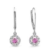 0.55 Carat (ctw) 14K White Gold Round Cut Pink Sapphire & White Diamond Ladies Cluster Halo Style Drop Earrings 1/2 CT