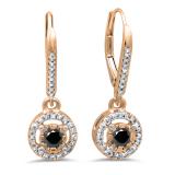 0.50 Carat (ctw) 14K Rose Gold Round Cut Black & White Diamond Ladies Cluster Halo Style Dangling Drop Earrings 1/2 CT