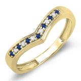 0.15 Carat (ctw) 14K Yellow Gold White Diamond & Blue Sapphire Wedding Stackable Band Anniversary Guard Chevron Ring