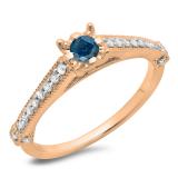 0.40 Carat (ctw) 10K Rose Gold Round Cut Blue & White Diamond Ladies Bridal Solitaire With Accents Engagement Ring