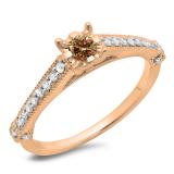 0.40 Carat (ctw) 10K Rose Gold Round Cut Champagne & White Diamond Ladies Bridal Solitaire With Accents Engagement Ring