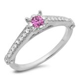 0.40 Carat (ctw) 18K White Gold Round Cut Pink Sapphire & White Diamond Ladies Bridal Solitaire With Accents Engagement Ring