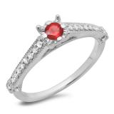 0.40 Carat (ctw) 10K White Gold Round Cut Ruby & White Diamond Ladies Bridal Solitaire With Accents Engagement Ring