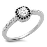 0.45 Carat (ctw) 10K White Gold Round Cut Black & White Diamond Ladies Halo Style Bridal Engagement Ring 1/2 CT