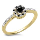 0.45 Carat (ctw) 10K Yellow Gold Round Cut Black & White Diamond Ladies Halo Style Bridal Engagement Ring 1/2 CT