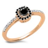0.45 Carat (ctw) 10K Rose Gold Round Cut Black & White Diamond Ladies Halo Style Bridal Engagement Ring 1/2 CT