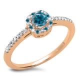 0.45 Carat (ctw) 10K Rose Gold Round Cut Blue & White Diamond Ladies Halo Style Bridal Engagement Ring 1/2 CT