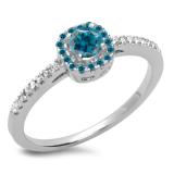 0.45 Carat (ctw) 10K White Gold Round Cut Blue & White Diamond Ladies Halo Style Bridal Engagement Ring 1/2 CT