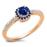 0.45 Carat (ctw) 10K Rose Gold Round Cut Blue Sapphire & White Diamond Ladies Halo Style Bridal Engagement Ring 1/2 CT