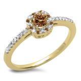 0.45 Carat (ctw) 10K Yellow Gold Round Cut Champagne & White Diamond Ladies Halo Style Bridal Engagement Ring 1/2 CT