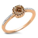 0.45 Carat (ctw) 10K Rose Gold Round Cut Champagne & White Diamond Ladies Halo Style Bridal Engagement Ring 1/2 CT