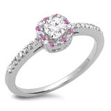 0.45 Carat (ctw) 10K White Gold Round Cut Pink Sapphire & White Diamond Ladies Halo Style Bridal Engagement Ring 1/2 CT