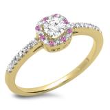 0.45 Carat (ctw) 10K Yellow Gold Round Cut Pink Sapphire & White Diamond Ladies Halo Style Bridal Engagement Ring 1/2 CT