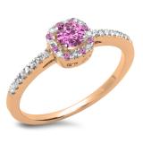 0.45 Carat (ctw) 10K Rose Gold Round Cut Pink Sapphire & White Diamond Ladies Halo Style Bridal Engagement Ring 1/2 CT