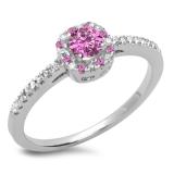 0.45 Carat (ctw) 18K White Gold Round Cut Pink Sapphire & White Diamond Ladies Halo Style Bridal Engagement Ring 1/2 CT