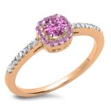 0.45 Carat (ctw) 14K Rose Gold Round Cut Pink Sapphire & White Diamond Ladies Halo Style Bridal Engagement Ring 1/2 CT