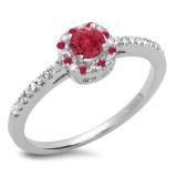 0.45 Carat (ctw) 10K White Gold Round Cut Ruby & White Diamond Ladies Halo Style Bridal Engagement Ring 1/2 CT