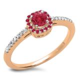 0.45 Carat (ctw) 10K Rose Gold Round Cut Ruby & White Diamond Ladies Halo Style Bridal Engagement Ring 1/2 CT