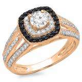 1.10 Carat (ctw) 10K Rose Gold Round Cut Black & White Diamond Ladies Split Shank Vintage Style Bridal Halo Engagement Ring 1 CT