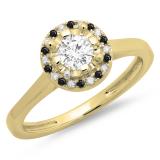 0.50 Carat (ctw) 10K Yellow Gold Round Black & White Diamond Ladies Bridal Halo Style Engagement Ring 1/2 CT