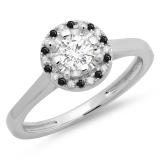 0.50 Carat (ctw) 14K White Gold Round Black & White Diamond Ladies Bridal Halo Style Engagement Ring 1/2 CT