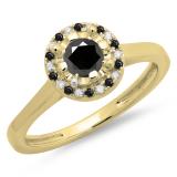 0.50 Carat (ctw) 10K Yellow Gold Round Black & White Diamond Ladies Bridal Halo Style Engagement Ring 1/2 CT