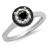 0.50 Carat (ctw) 14K White Gold Round Black Diamond Ladies Bridal Halo Style Engagement Ring 1/2 CT
