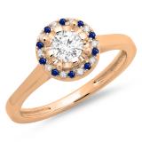 0.50 Carat (ctw) 18K Rose Gold Round Blue Sapphire & White Diamond Ladies Bridal Halo Style Engagement Ring 1/2 CT