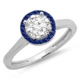 0.50 Carat (ctw) 10K White Gold Round Blue Sapphire & White Diamond Ladies Bridal Halo Style Engagement Ring 1/2 CT