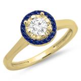 0.50 Carat (ctw) 10K Yellow Gold Round Blue Sapphire & White Diamond Ladies Bridal Halo Style Engagement Ring 1/2 CT