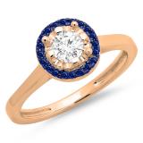 0.50 Carat (ctw) 18K Rose Gold Round Blue Sapphire & White Diamond Ladies Bridal Halo Style Engagement Ring 1/2 CT