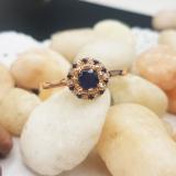0.50 Carat (ctw) 10K Rose Gold Round Blue Sapphire & White Diamond Ladies Bridal Halo Style Engagement Ring 1/2 CT
