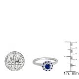 0.50 Carat (ctw) 18K White Gold Round Blue Sapphire & White Diamond Ladies Bridal Halo Style Engagement Ring 1/2 CT