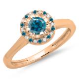 0.50 Carat (ctw) 10K Rose Gold Round Blue & White Diamond Ladies Bridal Halo Style Engagement Ring 1/2 CT